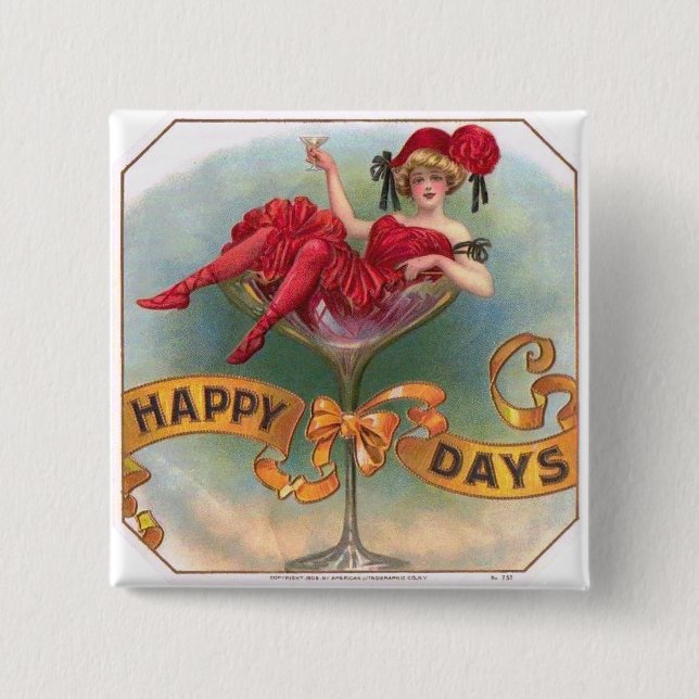 Victorian Woman Red Champagne Happy 15 Cm Square Badge (Front)