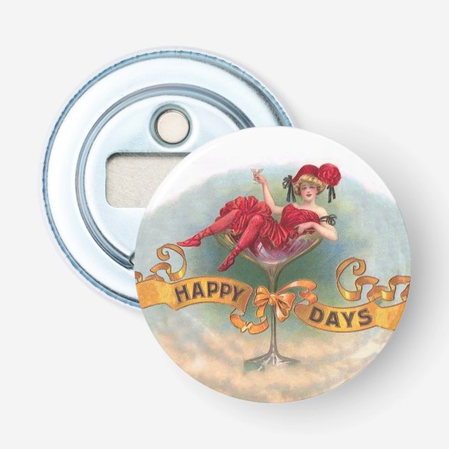 Victorian Woman Red Champagne Happy Bottle Opener (Front)