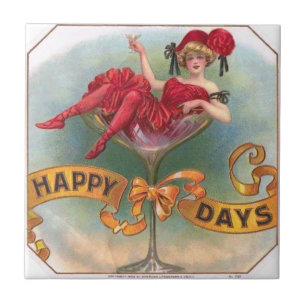 Victorian Woman Red Champagne Happy Ceramic Tile
