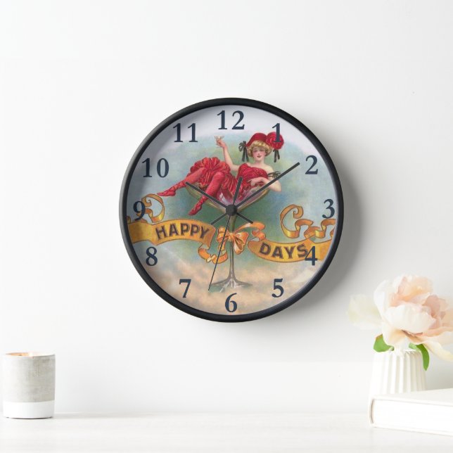 Victorian Woman Red Champagne Happy Clock (Home)