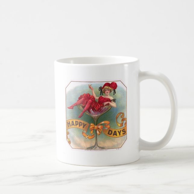 Victorian Woman Red Champagne Happy Coffee Mug (Right)