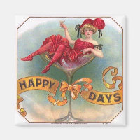 Victorian Woman Red Champagne Happy