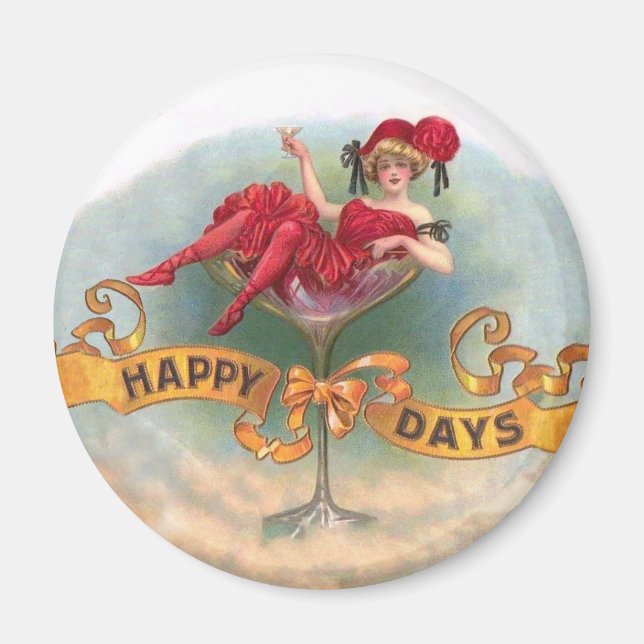 Victorian Woman Red Champagne Happy Magnet (Front)
