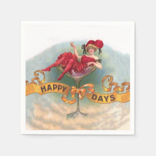 Victorian Woman Red Champagne Happy Napkin