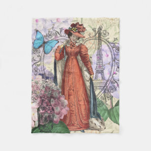 Victorian Woman Red Girl Classy Colourful Fleece Blanket