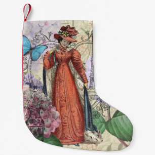 Victorian Woman Red Girl Classy Colourful Small Christmas Stocking