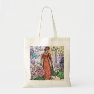 Victorian Woman Red Girl Classy Colourful Tote Bag