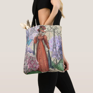 Victorian Woman Red Girl Classy Colourful Tote Bag