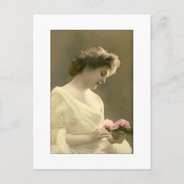Victorian woman retrospective romantic postcard (Front)