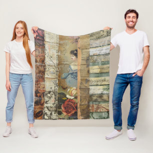 Victorian Woman Sepia Vintage Collage Fleece Blanket