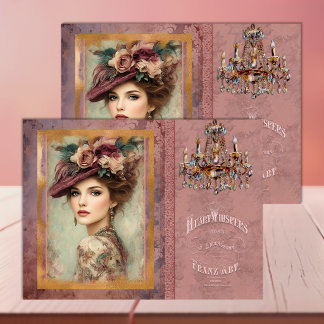 Victorian Woman Soft Rose Burgundy Decoupage Paper