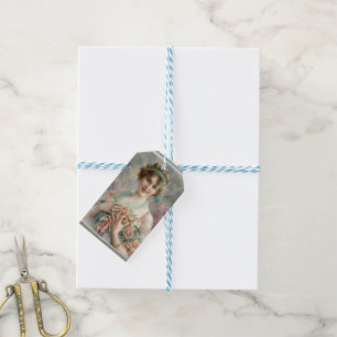 Victorian Woman w/ Roses on Variegated Watercolor Gift Tags