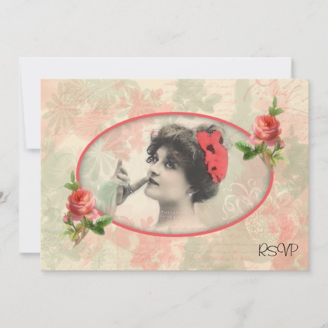 Victorian Woman Wedding Reception RSVP Invitation (Front)