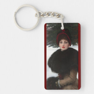 Victorian woman winter scene portrait red white  key ring