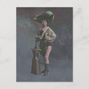 Victorian Woman with Anvil Showing Legs Postcard