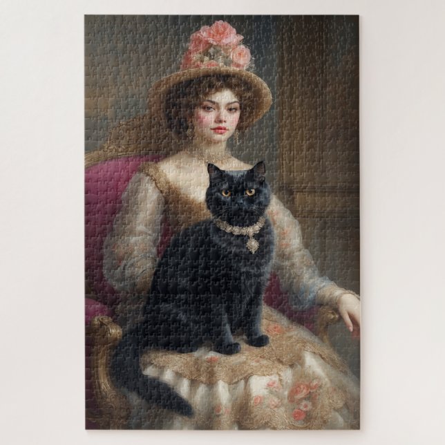 Victorian Woman with Black Cat Jigsaw Puzzle (Vertical)