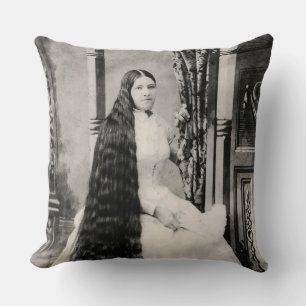 Victorian Woman with Long Hair Cushion