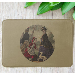 Victorian Women Girl & Dog On A Stroll   Bath Mat