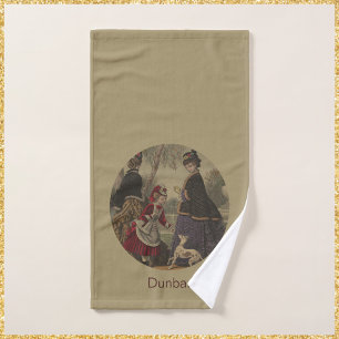 Victorian Women Girl & Dog On A Stroll Bath Towel Set