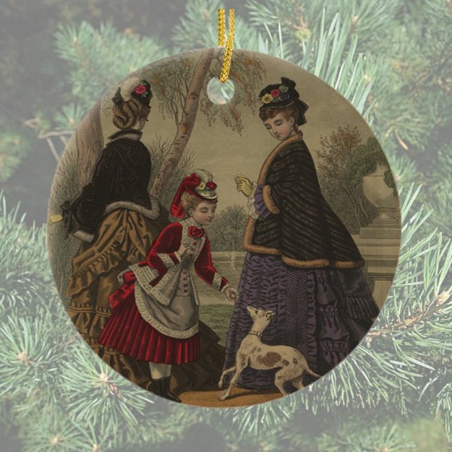 Victorian Women Girl & Dog On A Stroll Ceramic Ornament (Creator Uploaded)