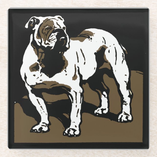 Victorian Woodcut Farm Animal Bulldog Glass Coaster (Front)