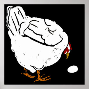 Victorian Woodcut Farm Animals Chicken and Egg Poster