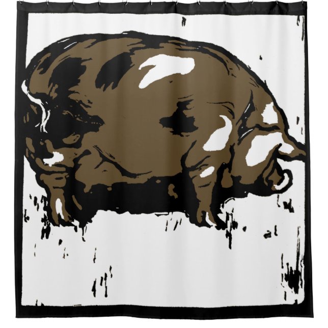 Victorian Woodcut Farm Animals Pigs Shower Curtain (Front)