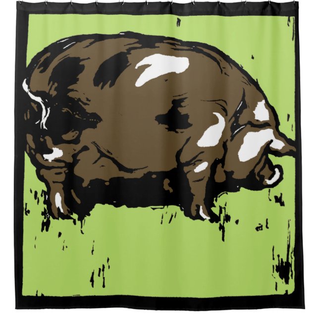 Victorian Woodcut Farm Animals Pigs Shower Curtain (Front)