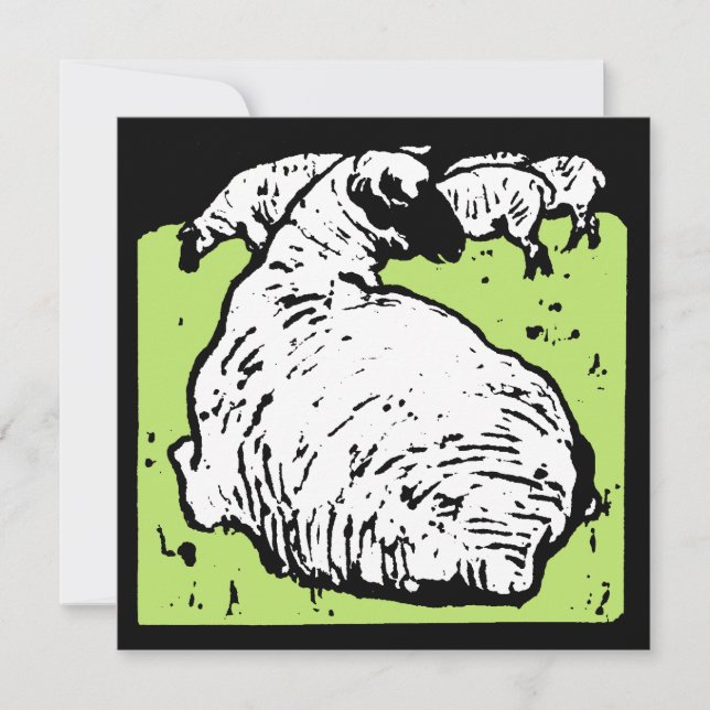 Victorian Woodcut Farm Animals Sheep and Lambs Announcement (Front)