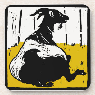 Victorian Woodcut Goats On Coaster