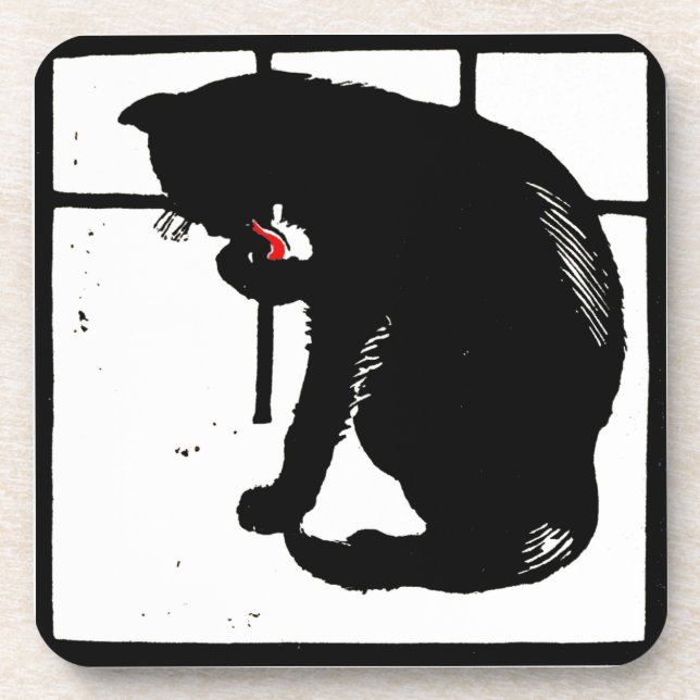 Victorian Woodcut Kitty Cat On Coaster (Front)