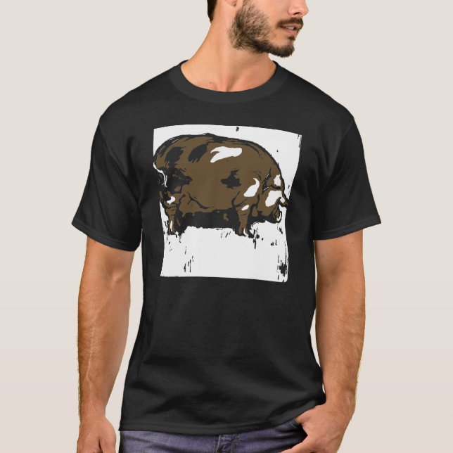 Victorian Woodcut Pig On T Shirt (Front)