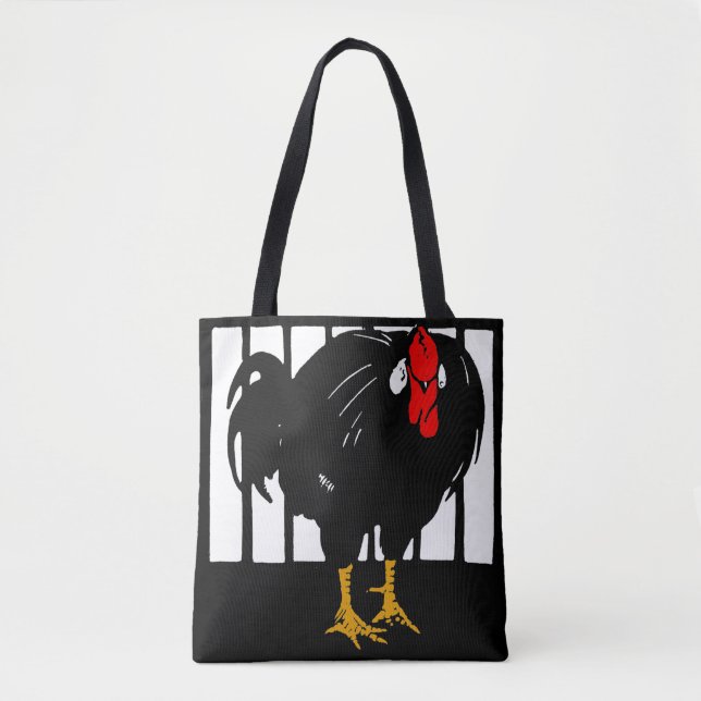 Victorian Woodcut Rooster Chicken on Bag (Front)