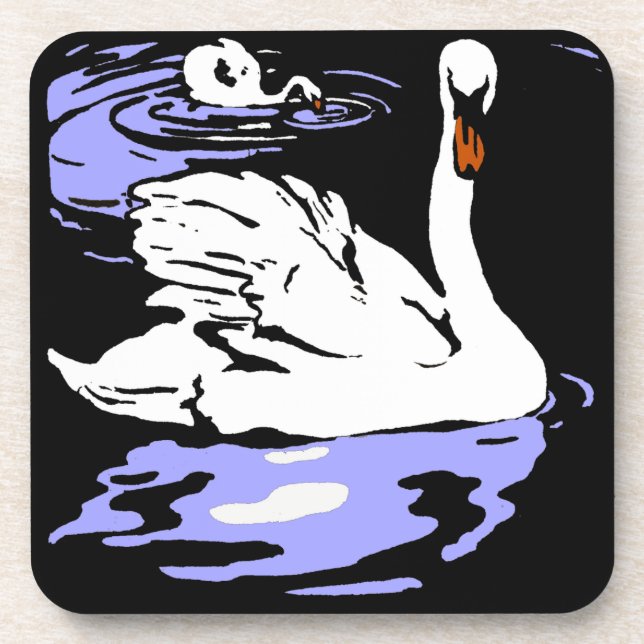 Victorian Woodcut Swans On Coaster (Front)
