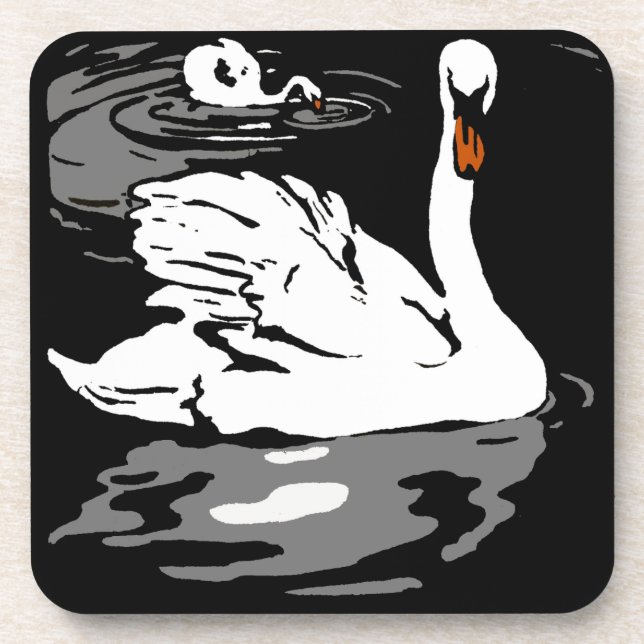 Victorian Woodcut Swans On Coaster (Front)