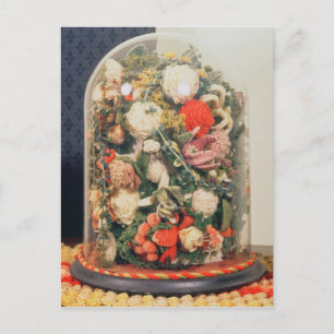 Victorian woollen flowers in a glass case postcard