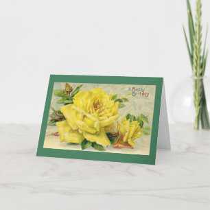 Victorian Yellow Rose Birthday Card