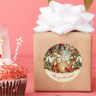 Victorian Yuletide Treasures Collage Classic Round Sticker