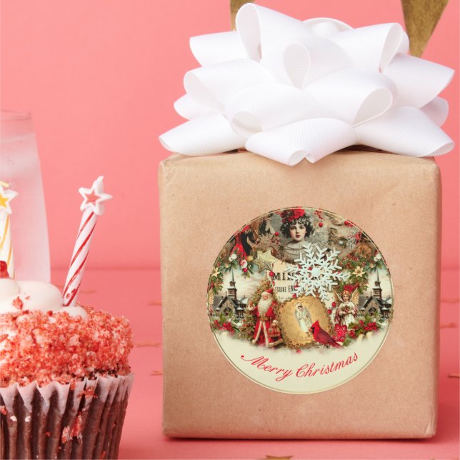 Victorian Yuletide Treasures Collage Classic Round Sticker (Party)