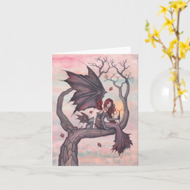 Victoria's Tree Gothic Autumn Fairy Art Card (Yellow Flower)