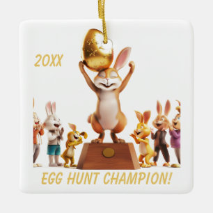 Victorious Bunny Egg Hunt Champion Ceramic Ornament