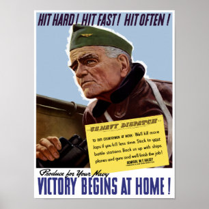 Victory Begins At Home -- Bull Halsey Poster