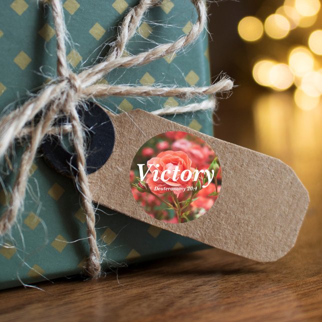 Victory Deuteronomy 20:4 Verse Elegant Pink Rose Classic Round Sticker (Creator Uploaded)