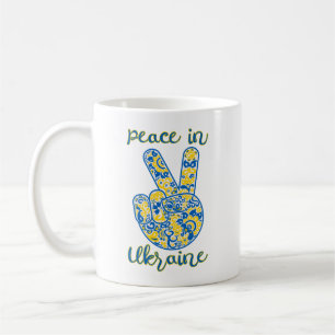 Victory gesture and lettering Peace in Ukraine Coffee Mug