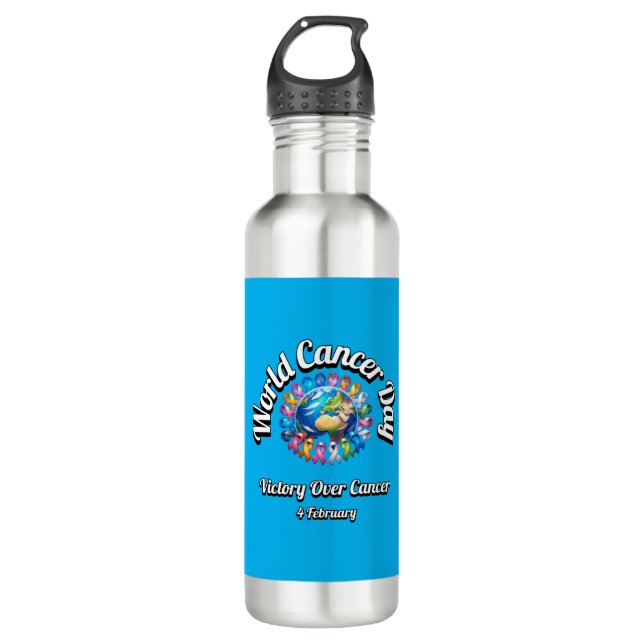Victory Over Cancer. World Cancer Day. 710 Ml Water Bottle (Front)