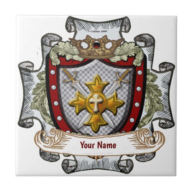 Victory Shield  Surname  Ceramic Tile (Front)