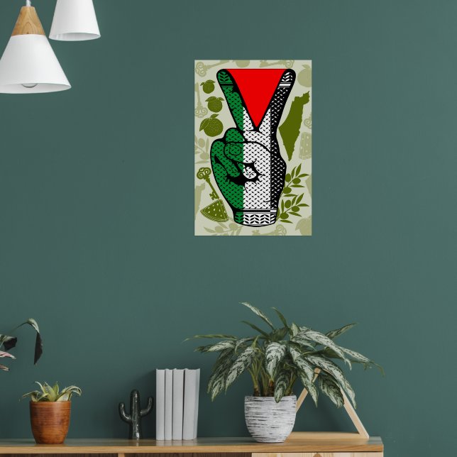 Victory Sign Hand Resistance Red Triangle Symbol (Living Room 1)