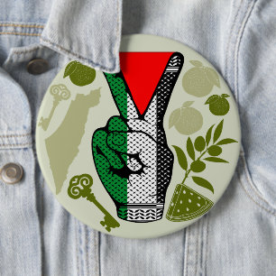 Victory Sign Hand Resistance Red Triangle Symbol 6 Cm Round Badge