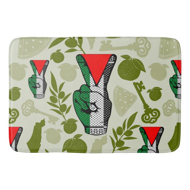 Victory Sign Hand Resistance Red Triangle Symbol Bath Mat (Front)