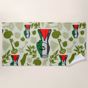 Victory Sign Hand Resistance Red Triangle Symbol Beach Towel